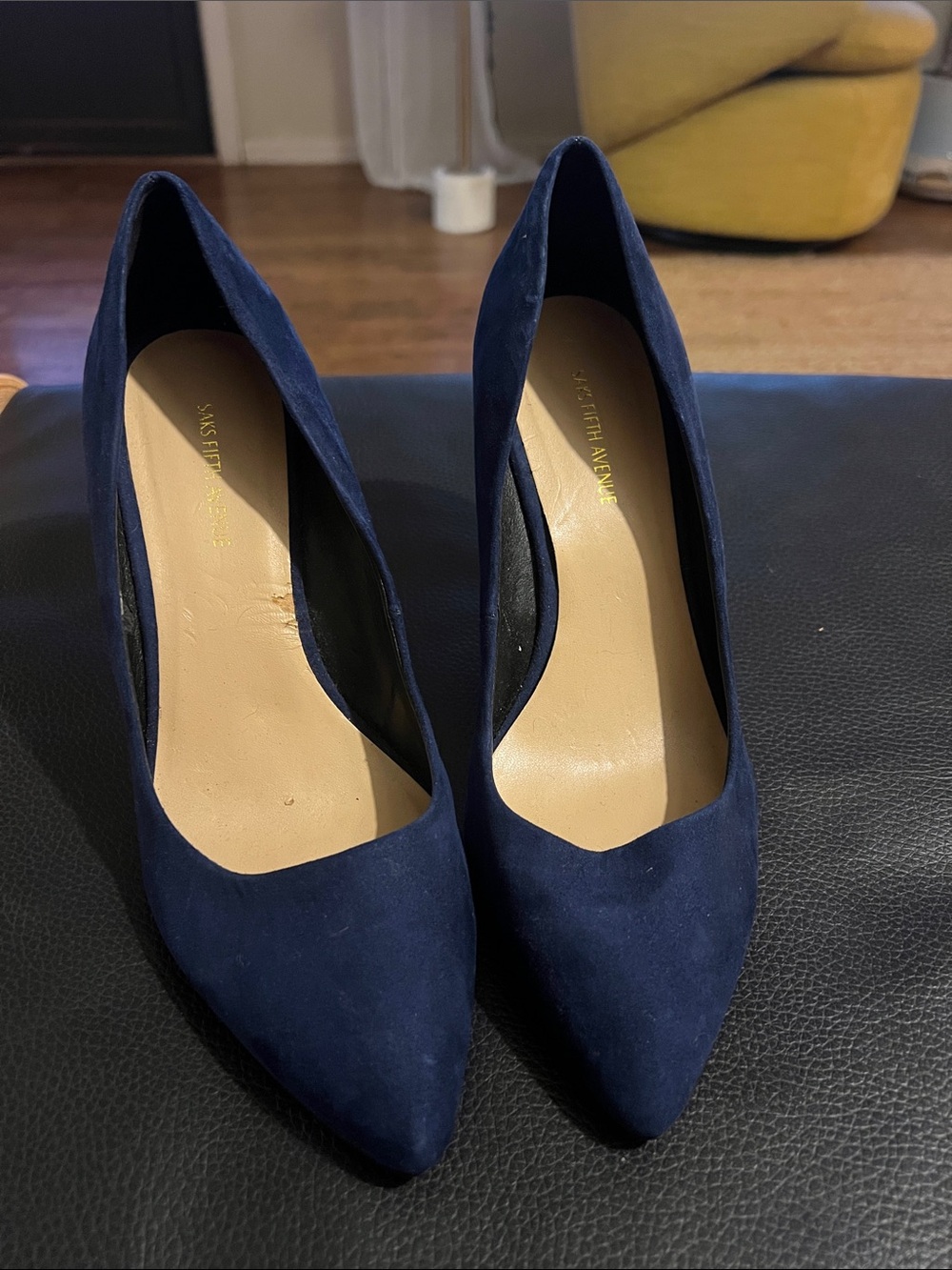 Saks Fifth Avenue Navy Suede Pointed-Toe Wedge Pumps - Picture 2 of 4
